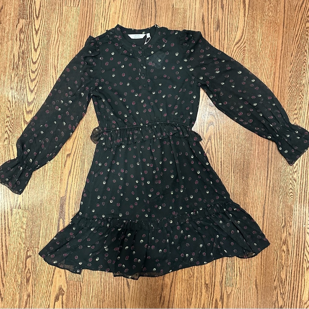 & OTHER STORIES Black Long Sleeve Boho Mini Dress w/ Floral Print Size 4